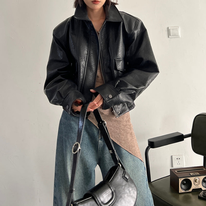 Short Vintage Leather Jacket