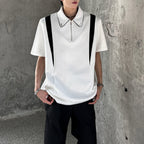 Padded Shoulder Contrast Color Stitching POLO Shirt