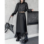Fringed PU Leather Skirt