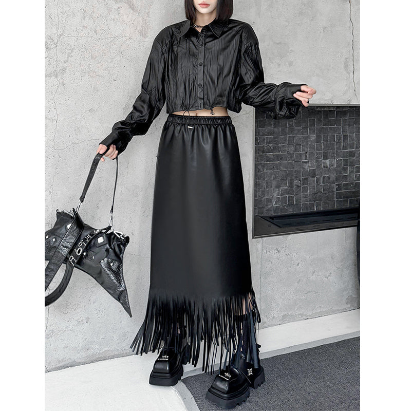Fringed PU Leather Skirt