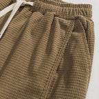 Vintage Buckle Trim Waffle Casual Harem Pants