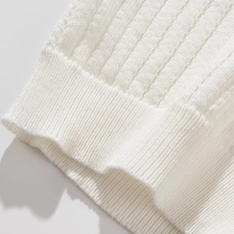 Ice Silk Hollow Pattern Knitted Lapel Polo Shirt