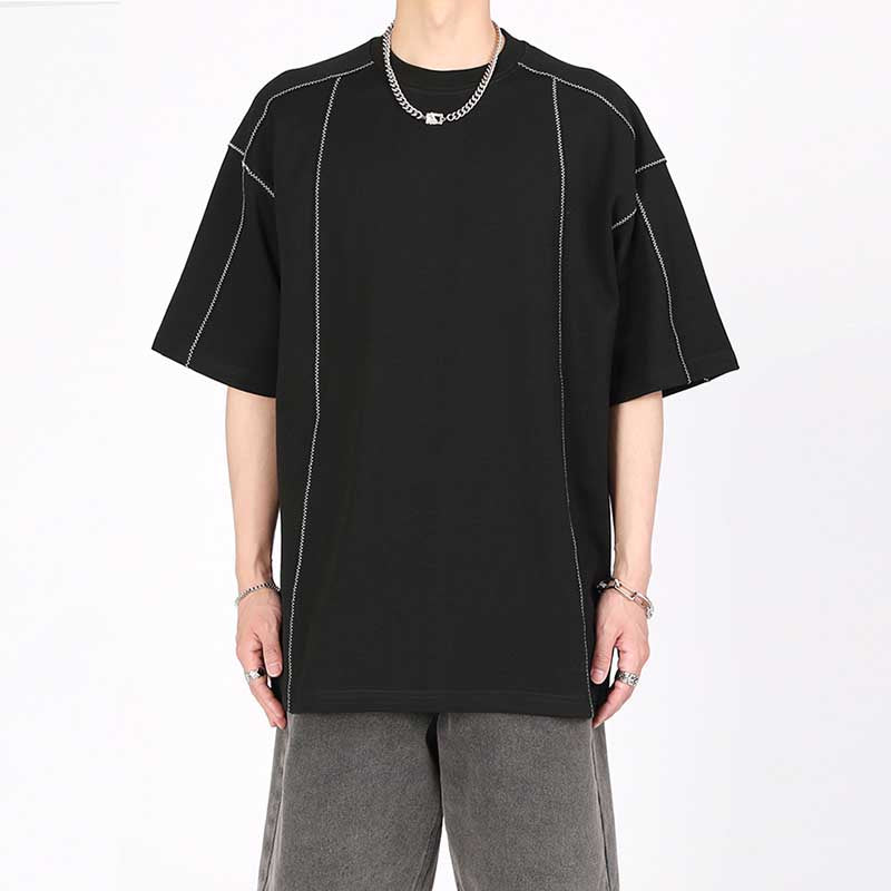 Topstitched Crew Neck Loose T-shirt