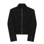 Retro Short Jacket Stand Collar Zipper Jacket