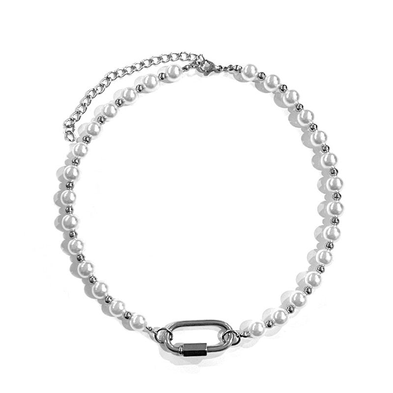 Beads Stitching Carabiner Titanium Necklace