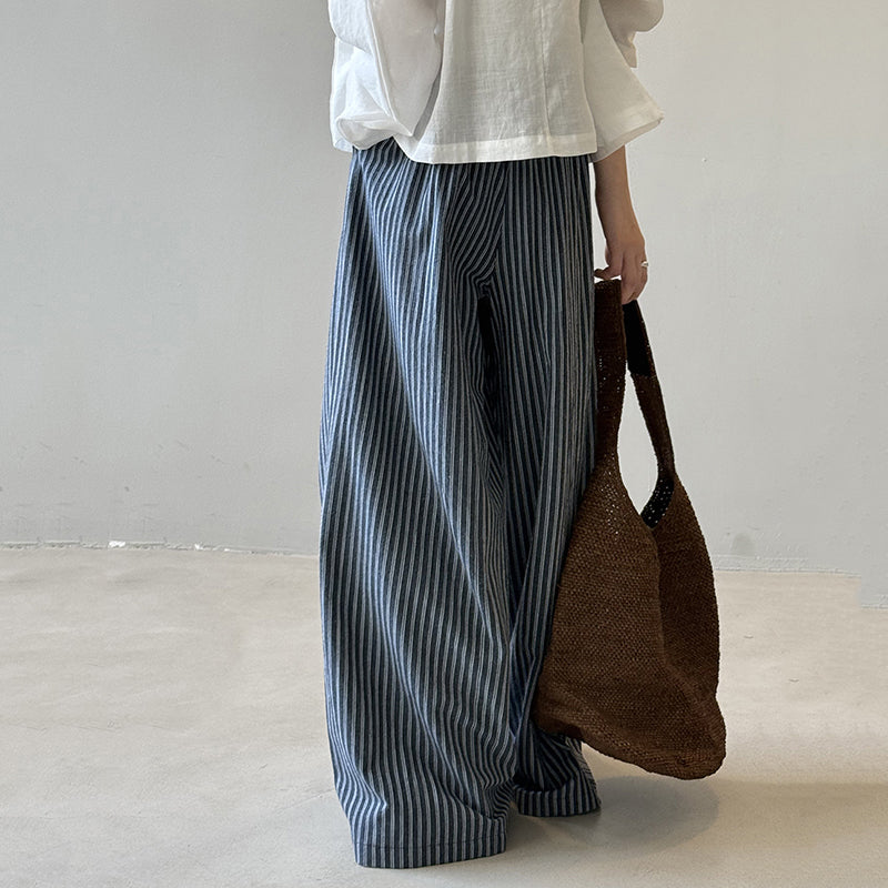 Striped Straight High Waist Loose Wide Leg Pants