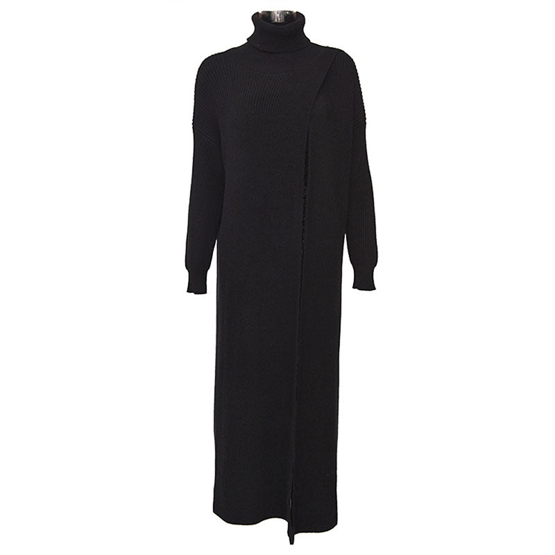 Turtleneck Loose Knit Cardigan Long Sweater Skirt