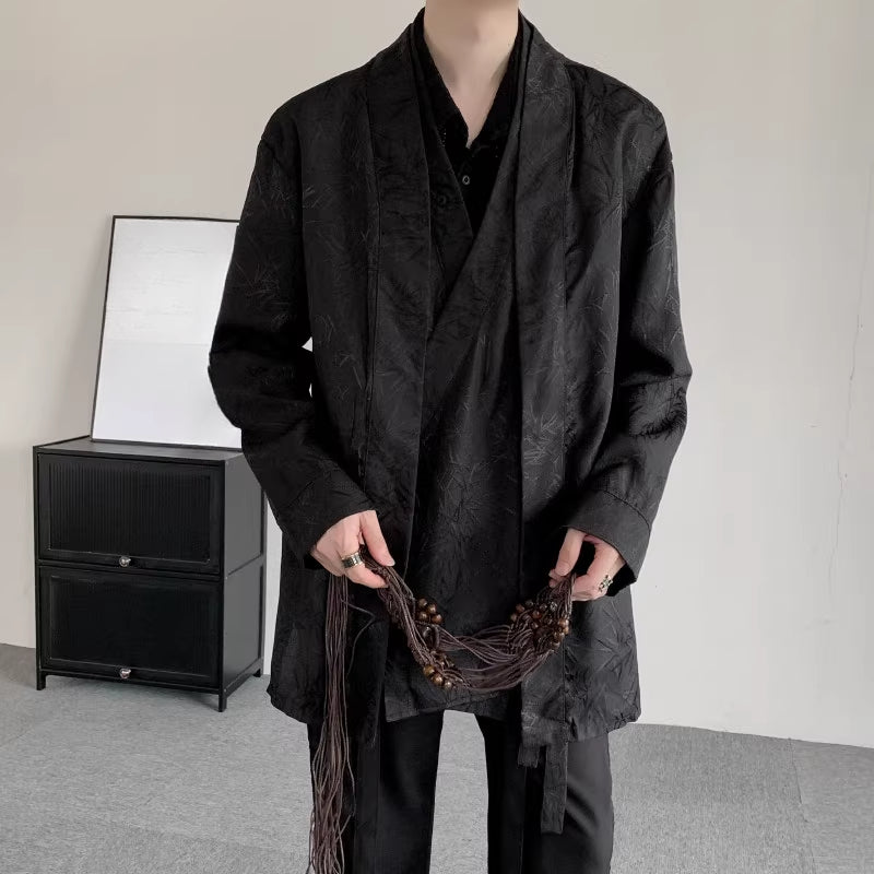 Retro Bamboo Jacquard Embroidery Fake Two-piece Cardigan Shirt