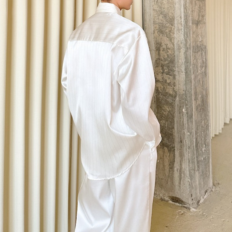 Rhinestone Striped Brocade Lapel Shirt