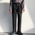 Adjustable Press Button Loose Fit Straight Leg Pants