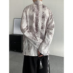 Retro Jacquard Stitching Stand Collar Ink Print Shirt