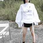Drawstring Lantern Collar Dress