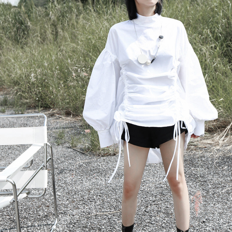 Drawstring Lantern Collar Dress