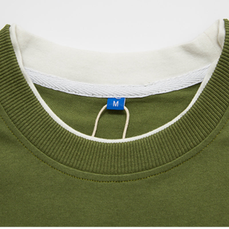 Japanese Loose Drop Shoulder Fake Two Piece T-shirt