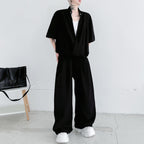 Stand-up Collar Drape T-shirt Casual Wide-leg Trousers Two-piece Suit