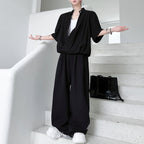 Stand-up Collar Drape T-shirt Casual Wide-leg Trousers Two-piece Suit