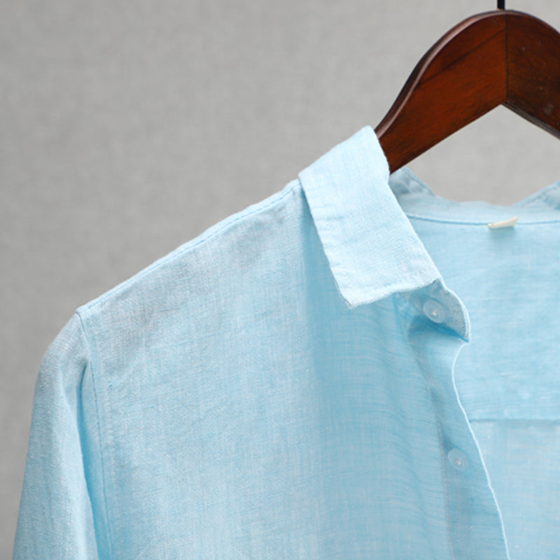 Lapel Linen Loose Thin Casual Shirt
