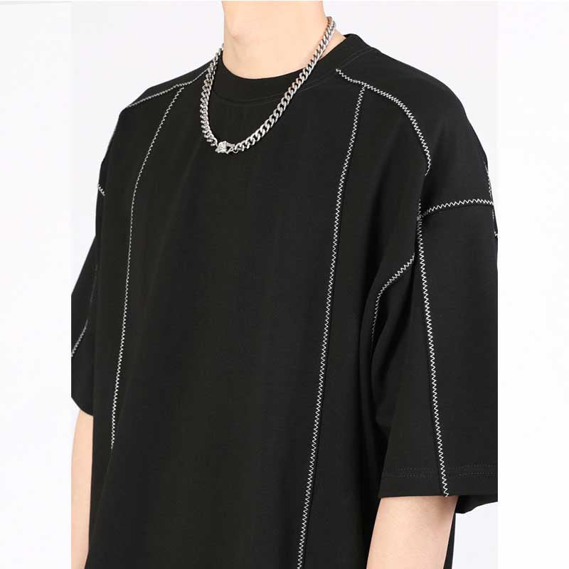 Topstitched Crew Neck Loose T-shirt