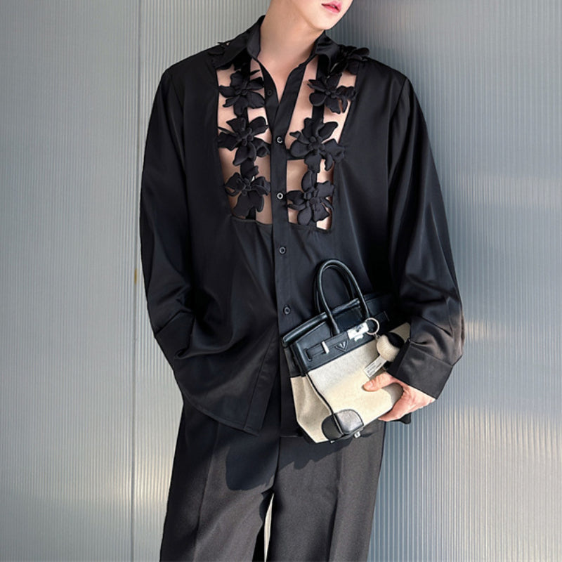 Spliced Flower Hollow Casual Shirt