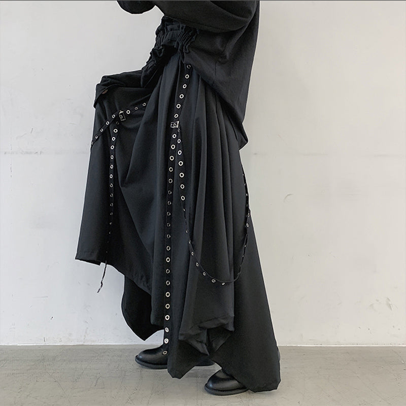 Webbing Irregular Oversized Wide-leg Culottes Hakama Pants