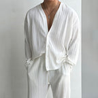 Textured V-neck Cardigan and Trousers Set