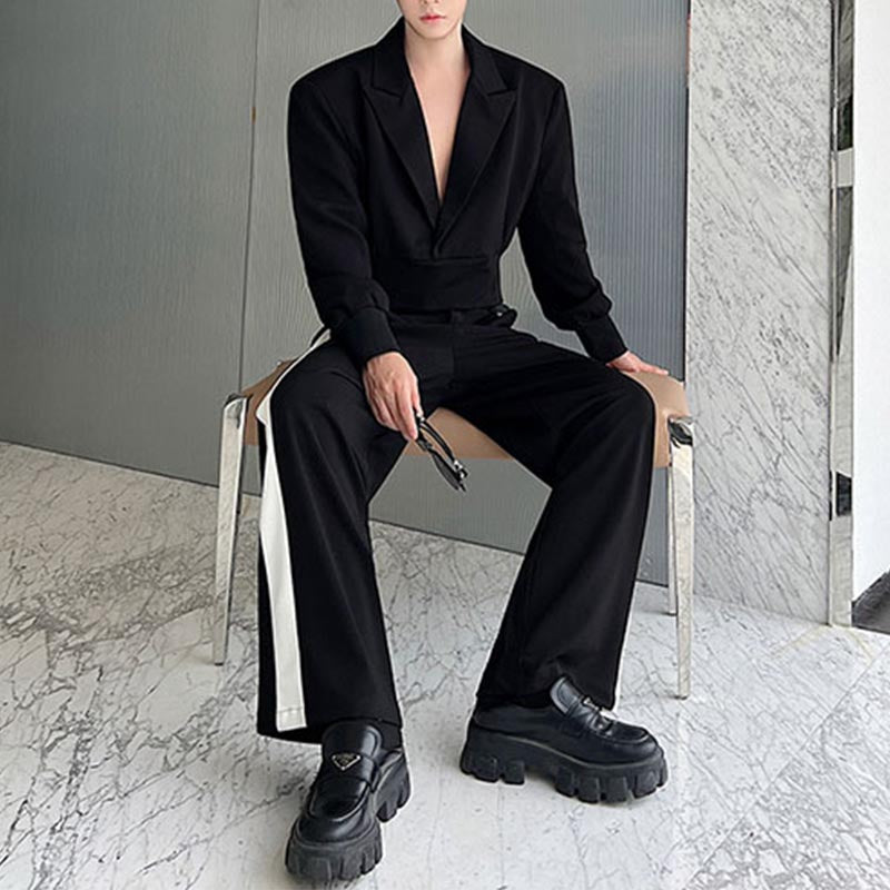 Shoulder Pad Short Jacket Wide Leg Pants Two Pieces Suit