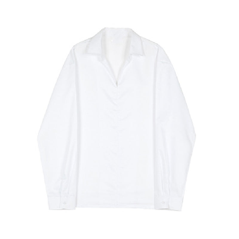 Silky Pullover V-neck Long-sleeved Shirt