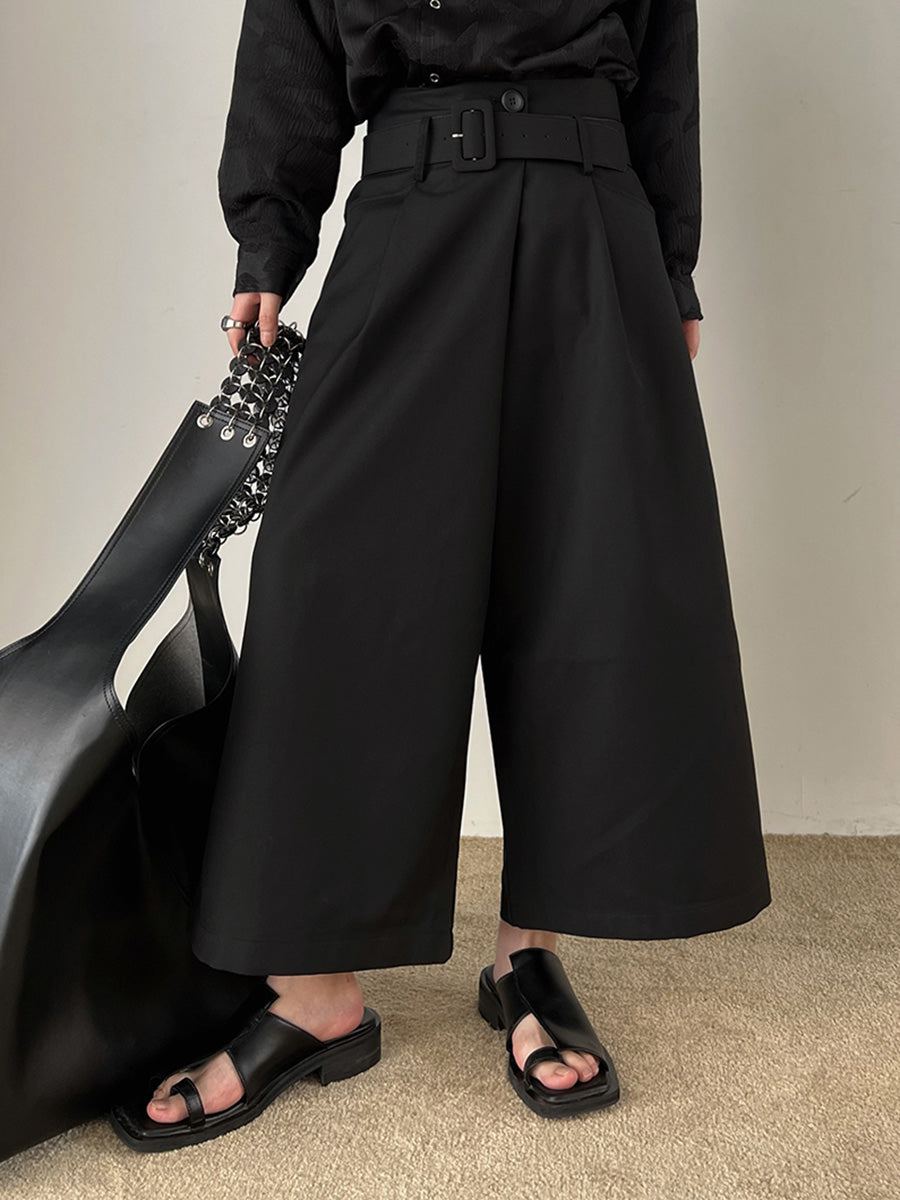 Dark Belt Cropped Wide Leg Pants