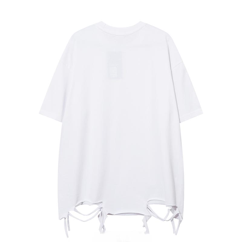 Hem Ripped Necklace Trim Short Sleeve T-Shirt