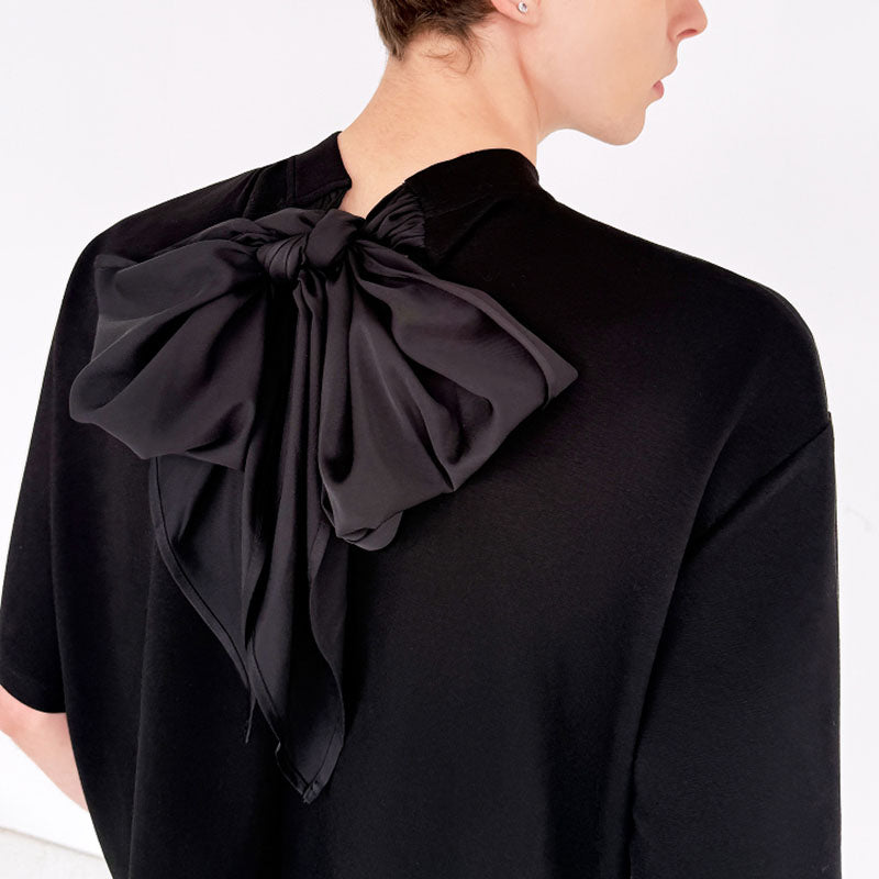 Scarf Ribbon Silhouette Short Sleeves T-shirt