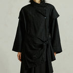 Textured Slanted Placket Tie-Strap Fake Two-Piece Shirt