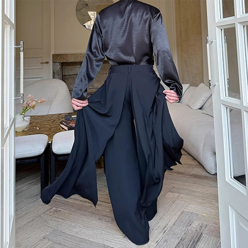 Straight Loose Double Layer Pleated Culottes