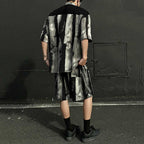 Summer Loose Ice Silk Shirt Ink Tie-dyed Short-sleeved Shorts Two-piece Suit