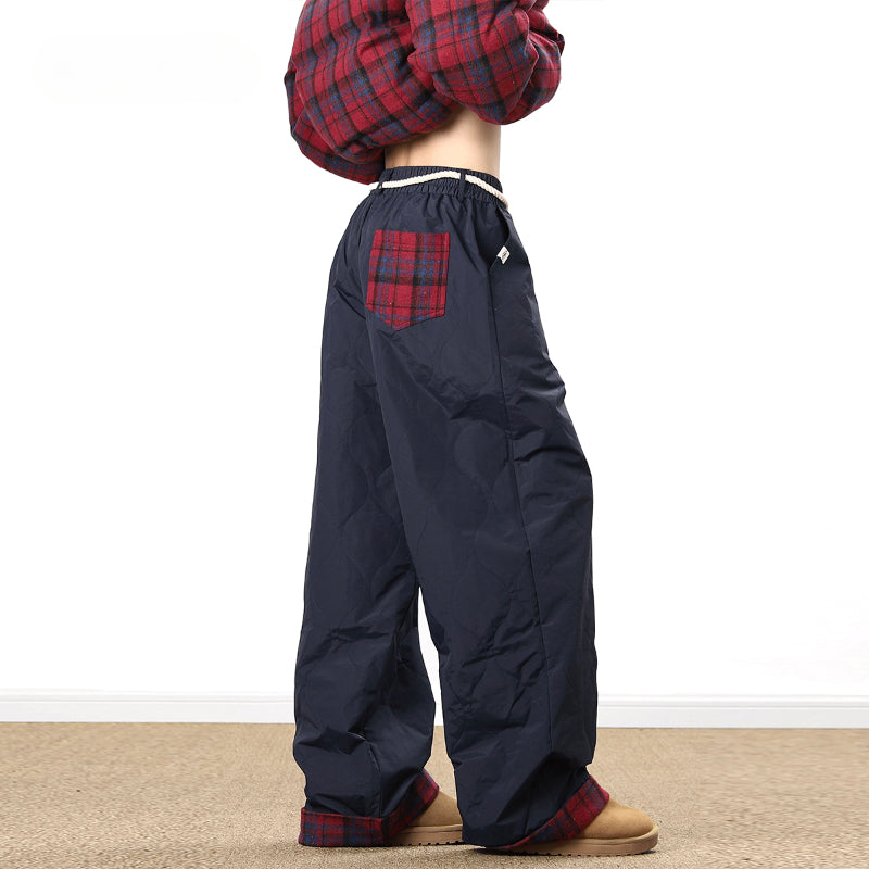 Vintage Plaid Patchwork Cotton Wide-leg Pants
