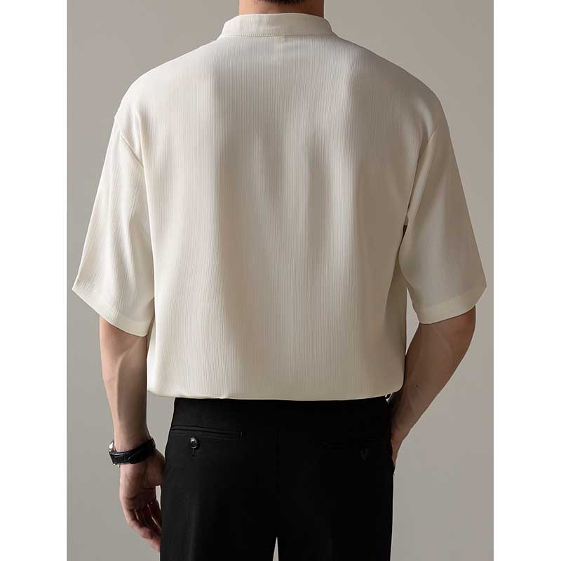 Loose Stand Collar Ice Silk Texture Casual Shirt
