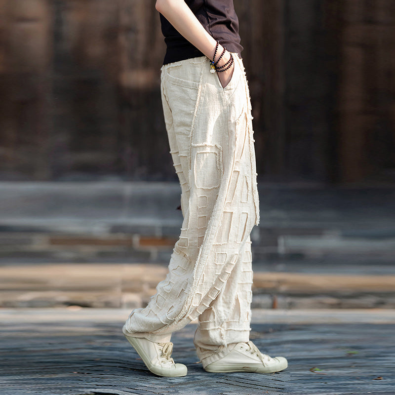 Raw-edge Linen Wide-leg Harem Pants