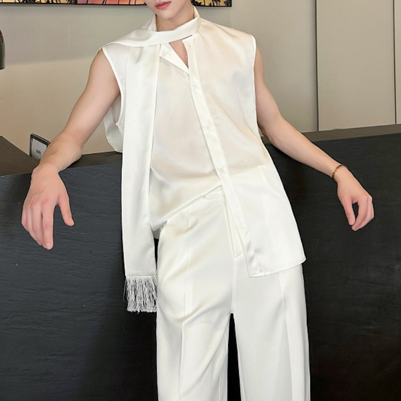 Sleeveless Satin Waistcoat Shirt