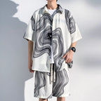 Summer Thin Ice Silk Drape Casual Shirt Loose Shorts Two-piece Set