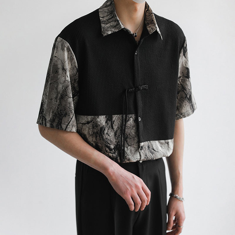 Summer Tops Stitching Fake Two-piece Floral Shirt