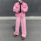 Vintage Washed Distressed Jacket Straight-leg Pants Denim Suit