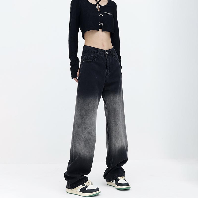 Black Gradient Straight Denim Pants