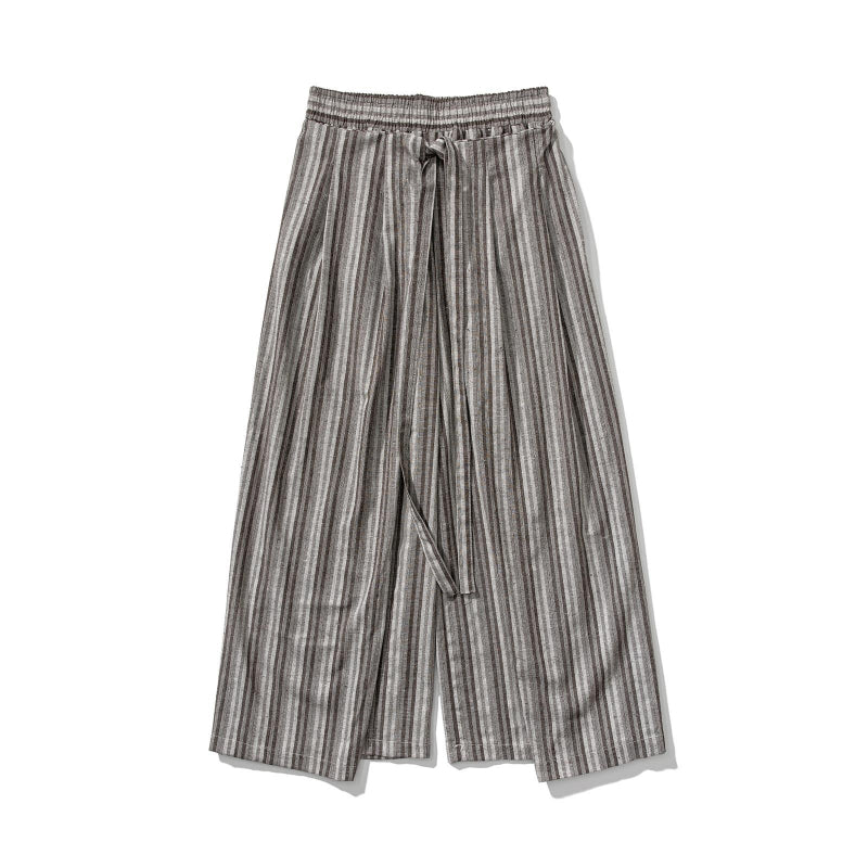 Vintage Striped Linen Thin Loose Wide Leg Culottes