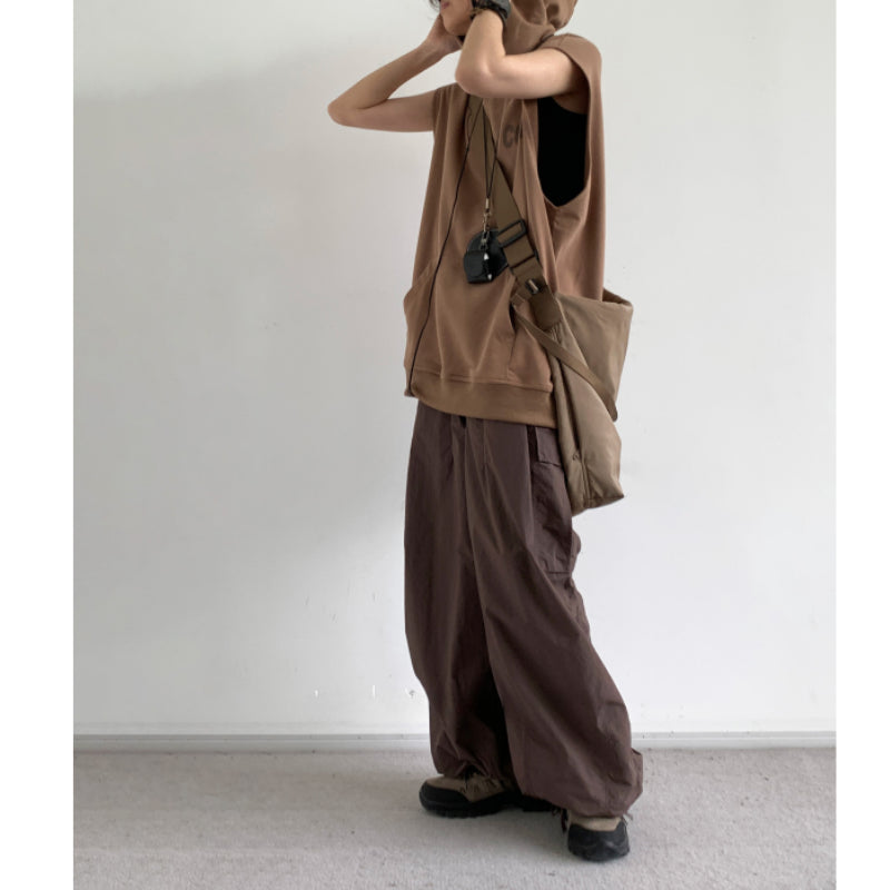 Vintage Hooded Print Loose Vest