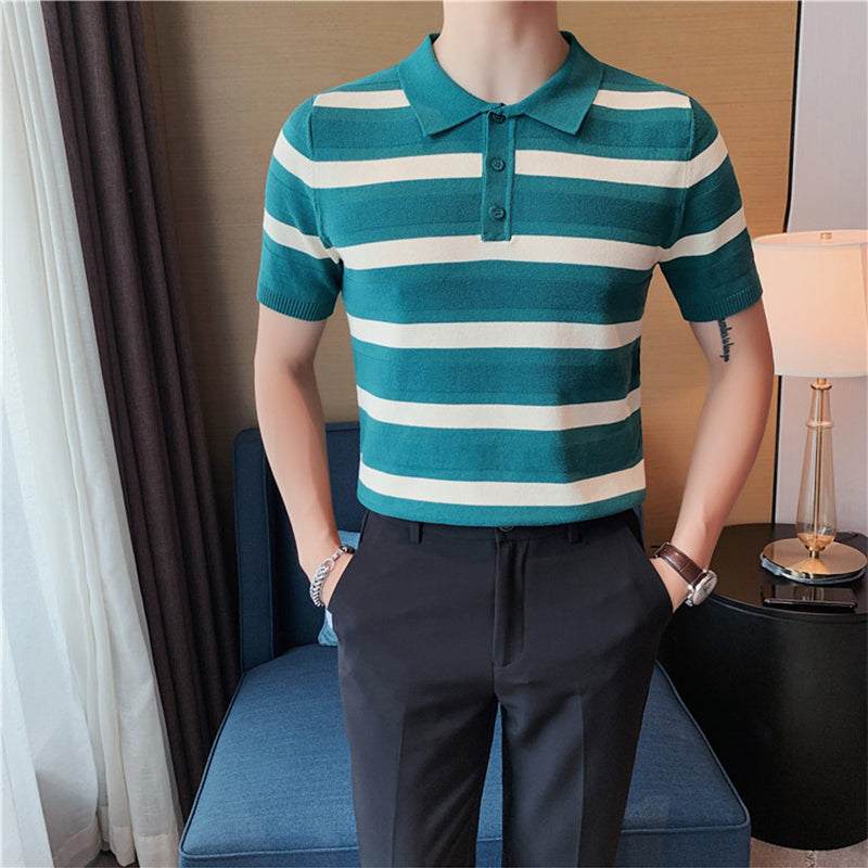 Wide Stripe Slim Fit Polo Shirt
