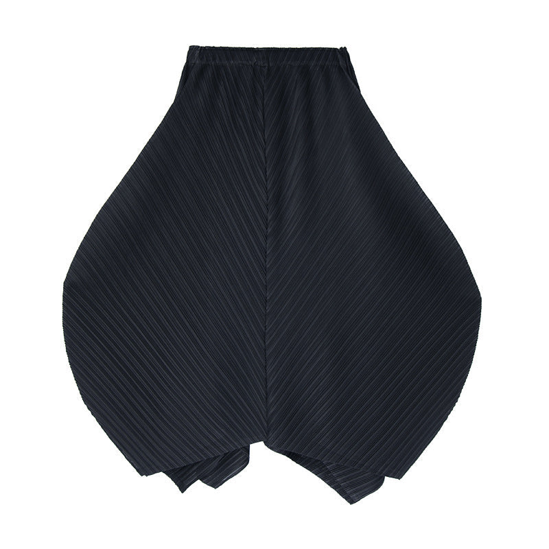 V-neck Gauze Vest Asymmetric Pleated Loose Curved Skirt