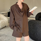 Two Piece Long Sleeve Shirt Shorts Suit