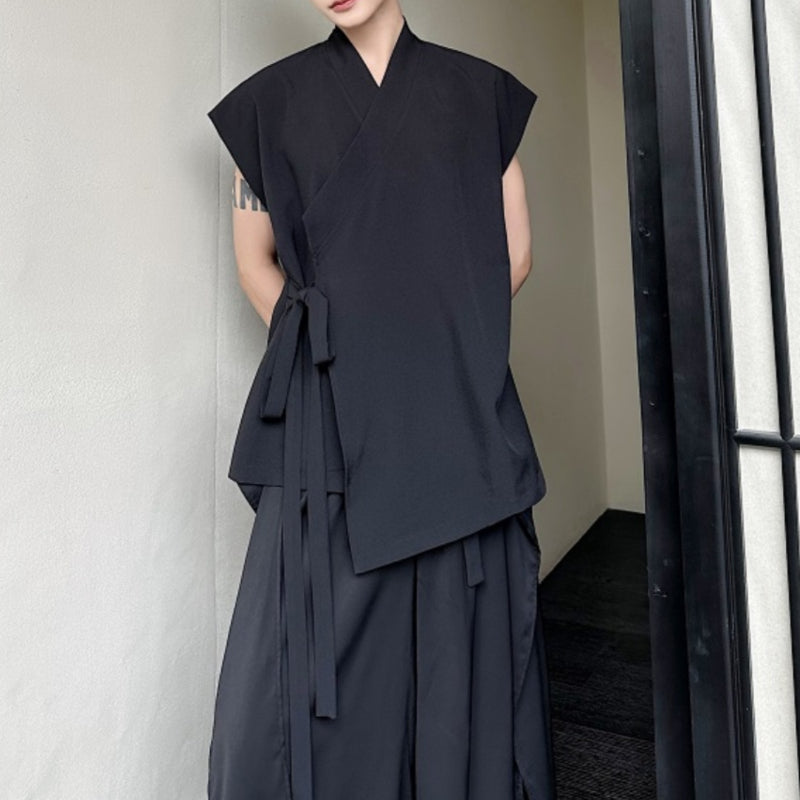 Vintage Lace-Up Loose Sleeveless Shirt