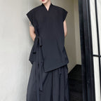 Vintage Lace-Up Loose Sleeveless Shirt