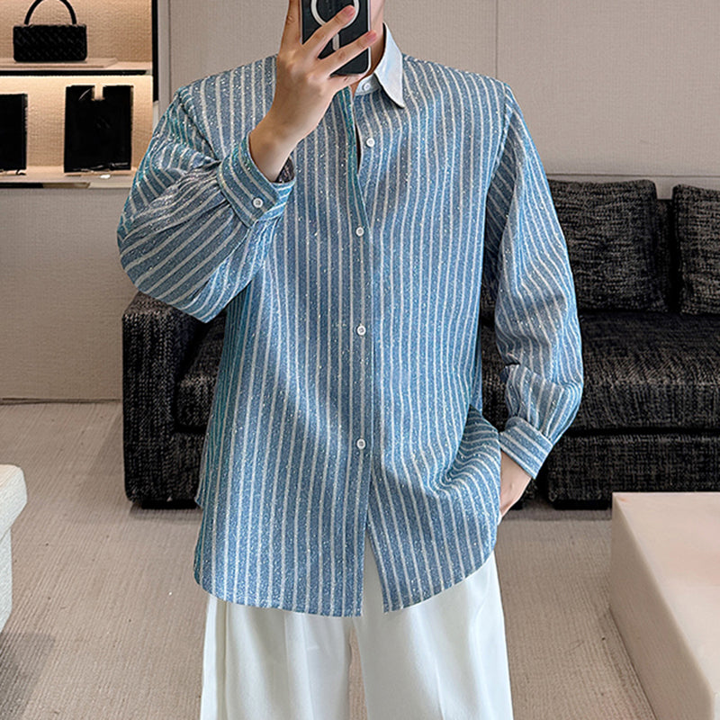 Lapel Loose Vertical Striped Casual Shirt