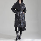 Diamond Contrast Lace-up Zippered Above-the-knee Jacket